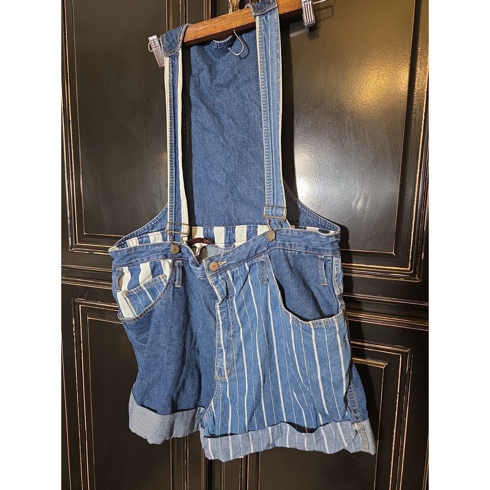 Vintage MDM 2x Striped Asymmetrical Denim Overall Shorts, USA, Festival,...